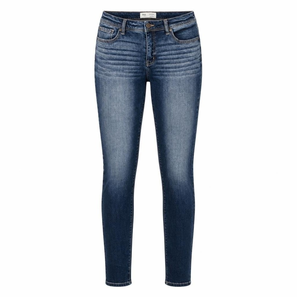 BKE Payton Jeans Womens 33x34 Blue Mid Rise Skinny Dark Wash Faded Preppy Buckle